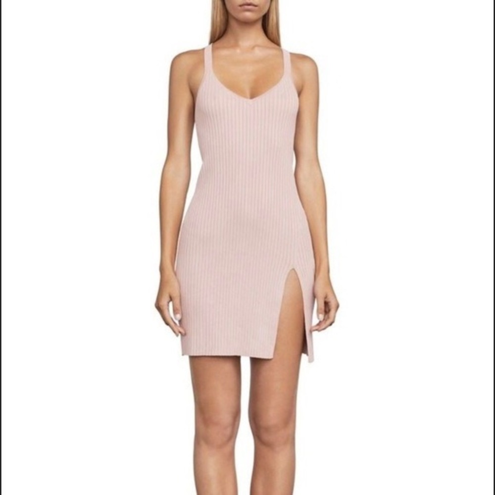 BCBGMAXAZRIA Ribbed Pink Midi Dress